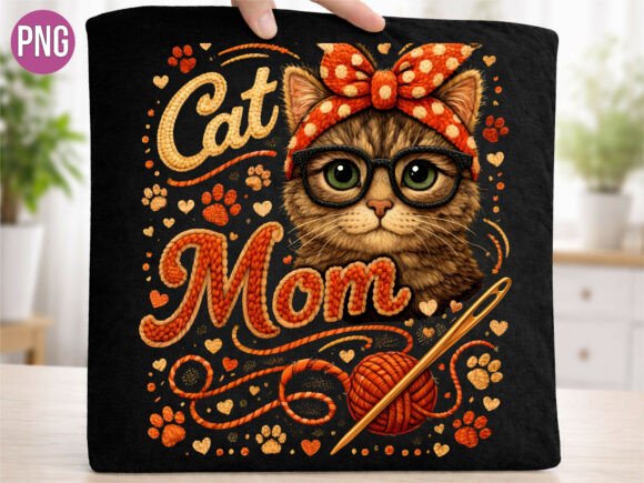 Download Cute Faux Embroidery Cat Mom PNG Shirt - Premium Resources