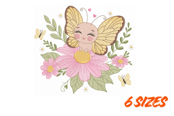 Download Cute Butterfly Flower Embroidery Design - Cute Collection