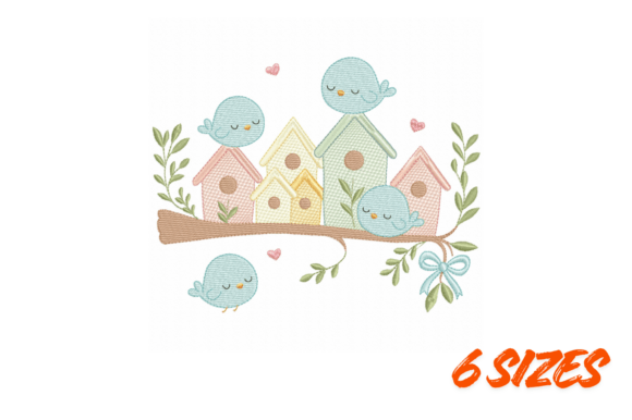 Download Cute Birds Birdhouse Embroidery Design - Cute Collection