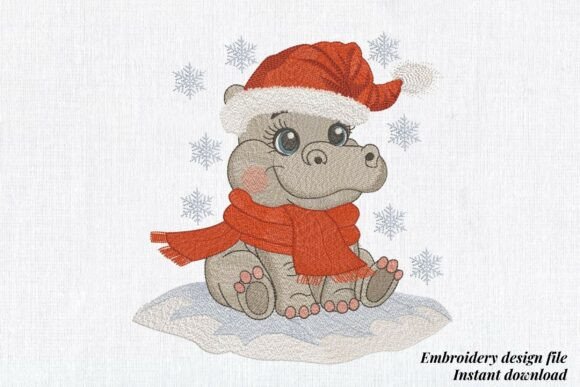 Download Baby Hippo in Santa Hat with Red Scarf - Baby Collection