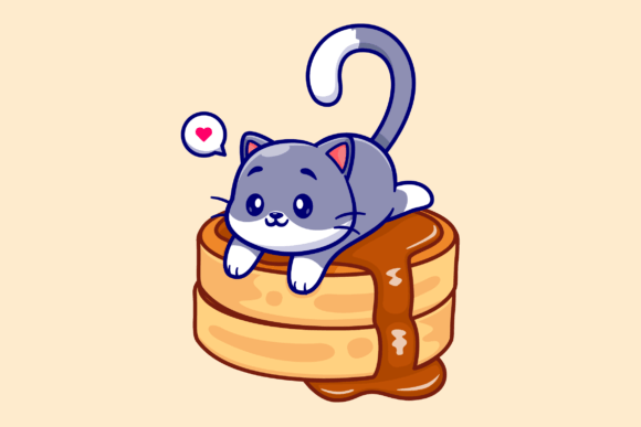 Download Cute Cat Laying on Pancake Cartoon - Cute Collection