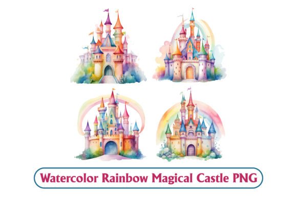 Download Watercolor Rainbow Magic Castle PNG - Premium Resources
